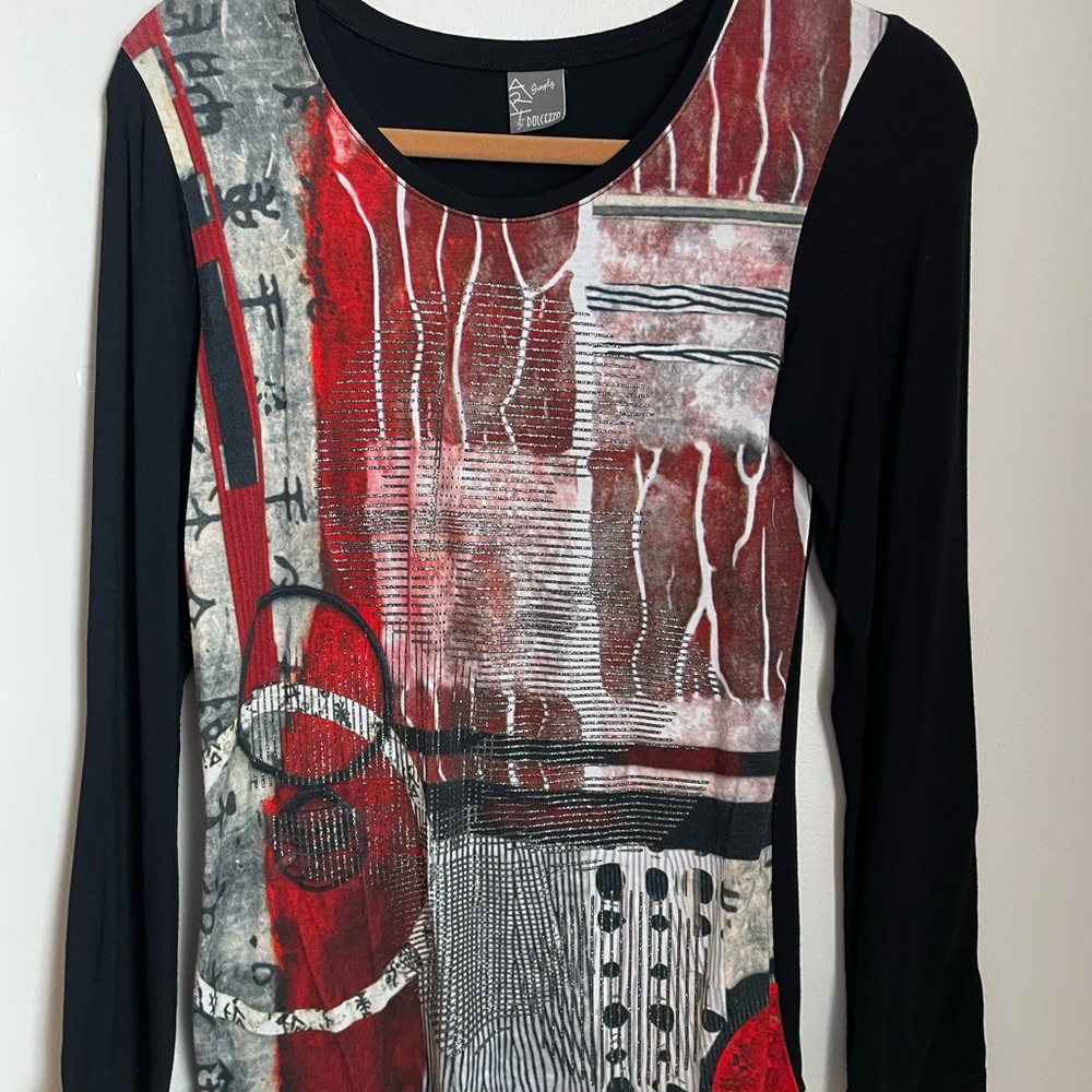 Artistic Red and Black Long Sleeve Top